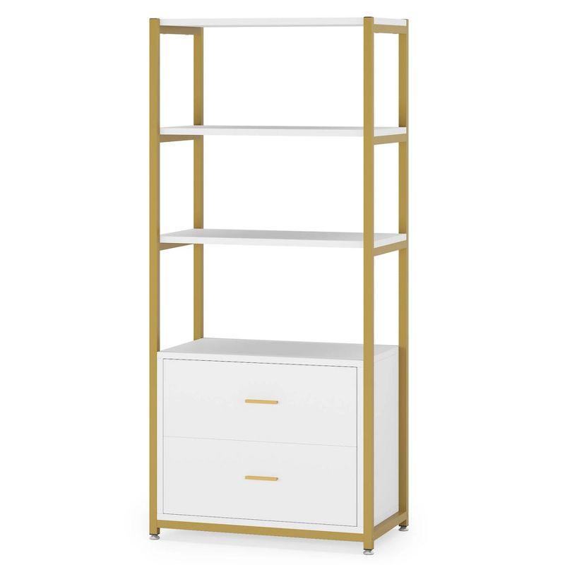 Hommoo 4-Tier Bookshelf,  Display Bookcase with 2 Drawers