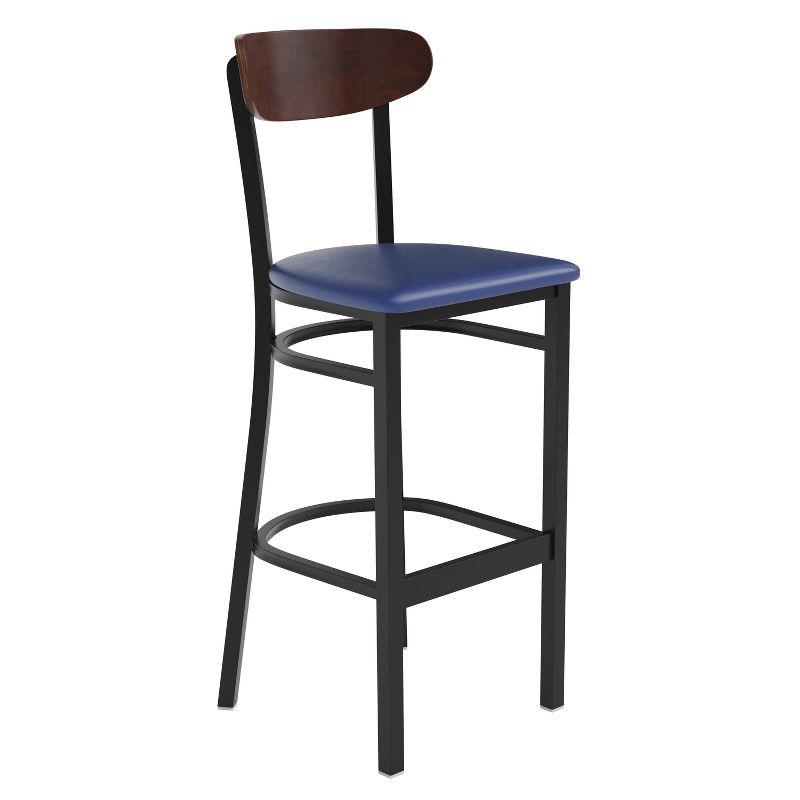 Wright 59'' Blue and Walnut Modern Commercial Barstool with Steel Frame