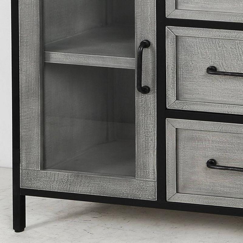 2 Doors and 3 Drawers Wood and Metal Cabinet Brown - StyleCraft: Industrial Mango Veneer Accent Storage