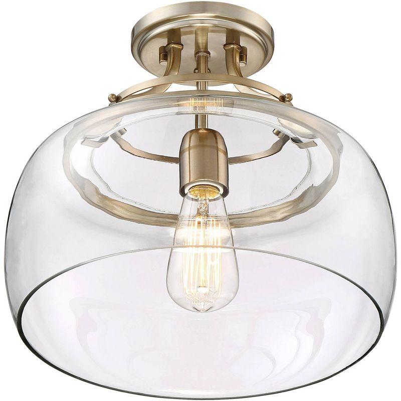 Franklin Iron Works Charleston Modern Farmhouse Ceiling Light Semi Flush Mount Fixture 13 1/2" Wide Warm Brass LED Clear Glass for Bedroom Kitchen