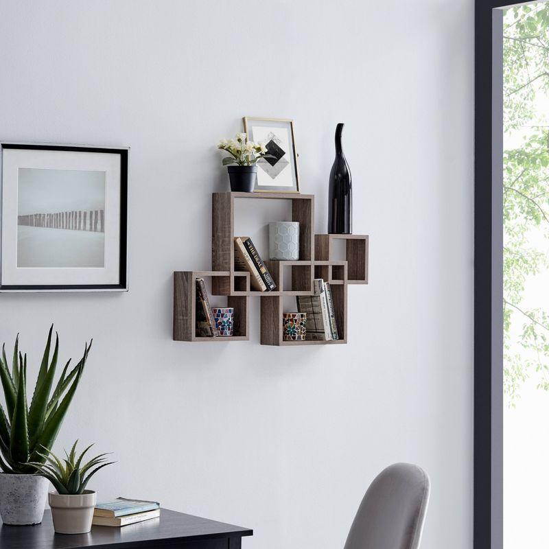 25.5" x 17.75" Intersecting Cube Wall Shelves Weathered Oak - Danya B.
