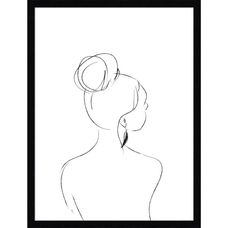 19" x 25" Minimalist Woman Outline Black Wood Framed Wall Art