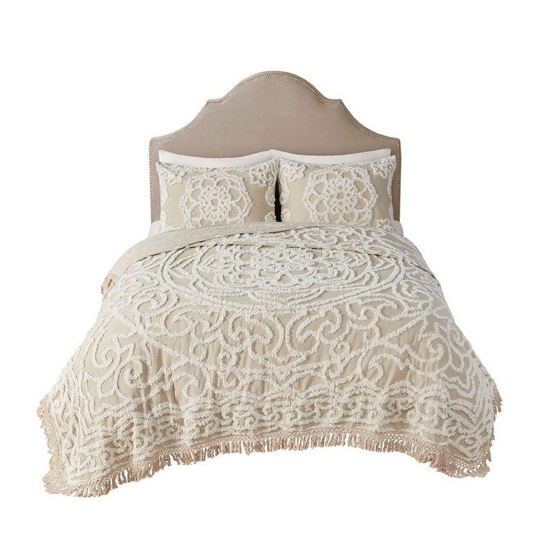 Madison Park Laetitia Tufted Chenille Cotton Medallion Fringe Coverlet Set
