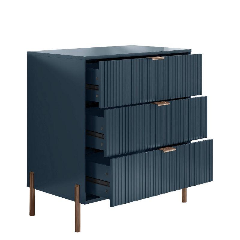 Festivo 3 Drawer Nightstand Navy: Scandinavian Modern Style, MDF Construction, Storage Solution with Anti-Tip Hardware