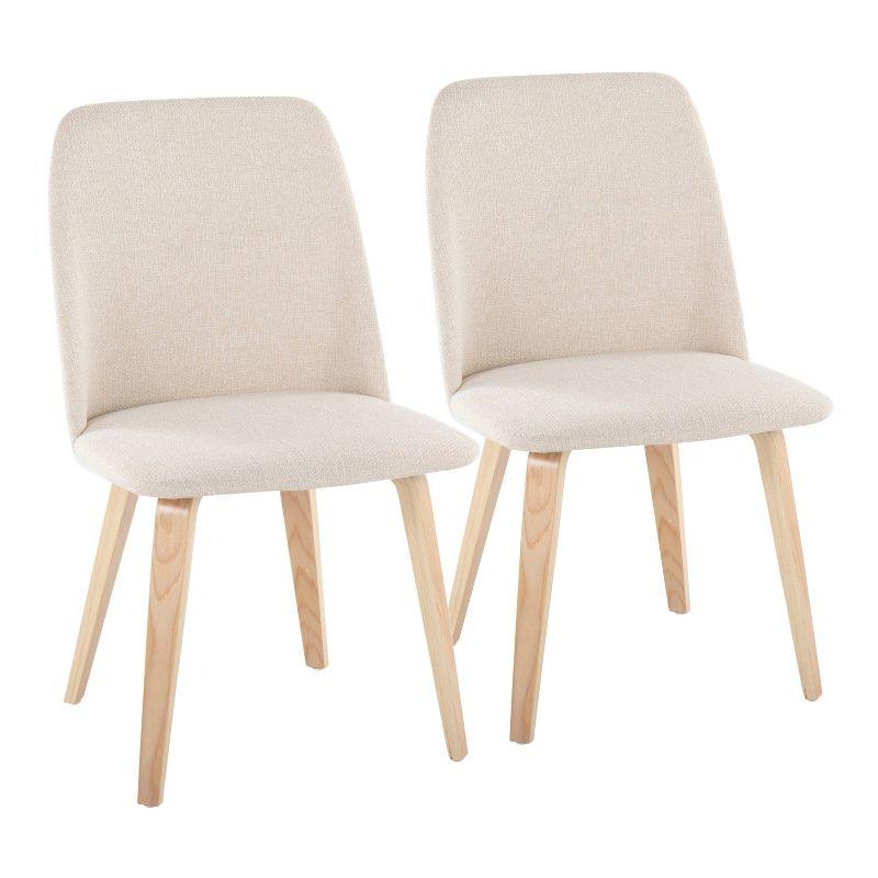 Cream Upholstered Faux Leather Side Chair with Natural Wood Legs