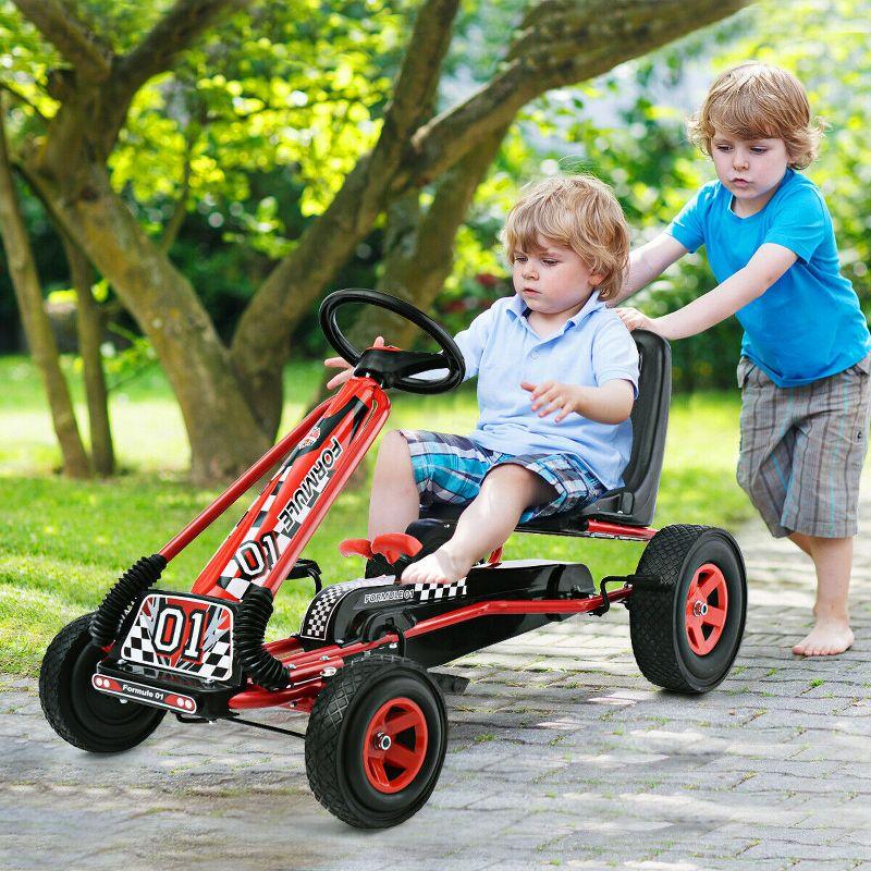 Red Pedal Powered Kids Go Kart with Adjustable Seat