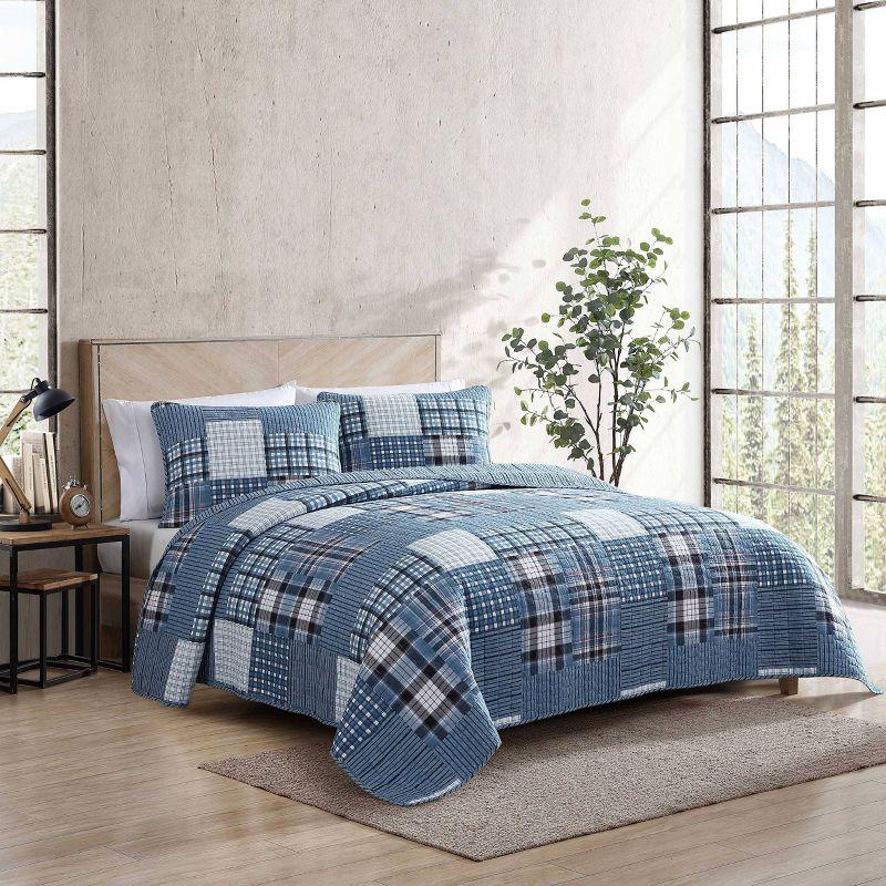 Hawthorne Blue Cotton Twin Reversible Quilt Set