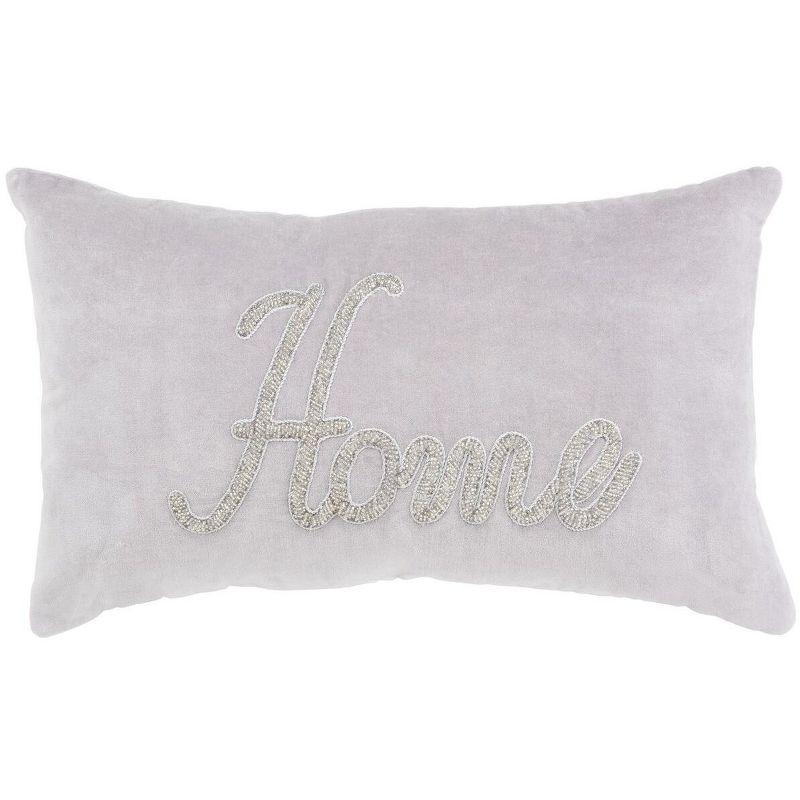 Gray Cotton Velvet Embroidered Rectangular Throw Pillow