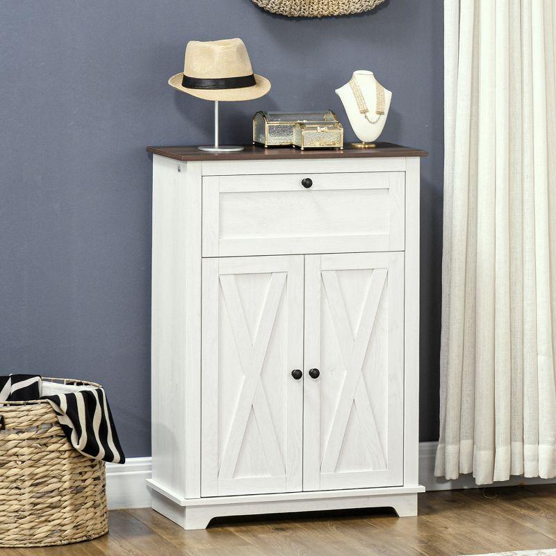 Farmhouse Barn Door Accent Cabinet, Kitchen Sideboard Storage Cabinet With Double Doors, Drawer, And Adjustable Shelf For Bedroom, Living Room