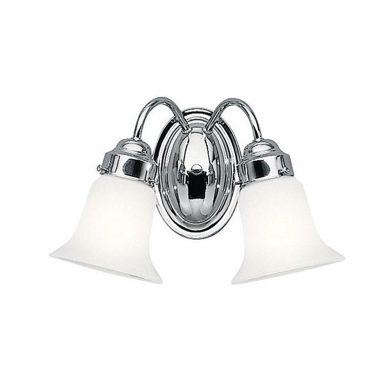 Chrome 2-Light Vanity with White Bell Shades