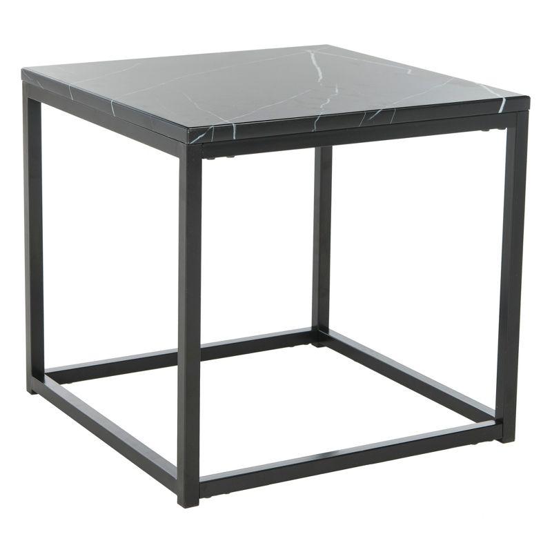 Baize Black Marble and Metal Square End Table