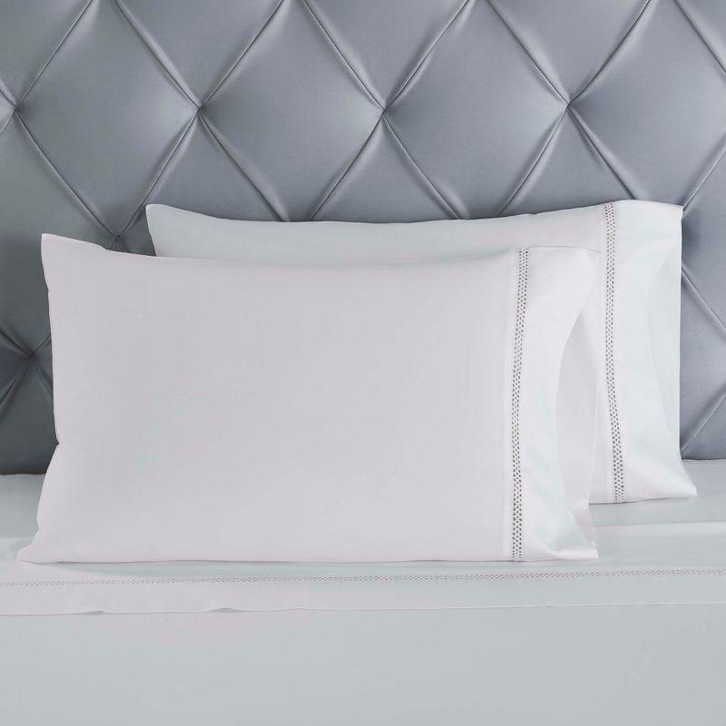 Cotton Cross-Stitch Embroidered Sheet Set, Twin Extra Long (XL), White-White - Blue Nile Mills