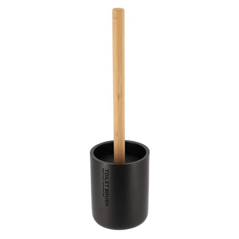 Matte Black Toilet Brush Holder Set with Bamboo Handle