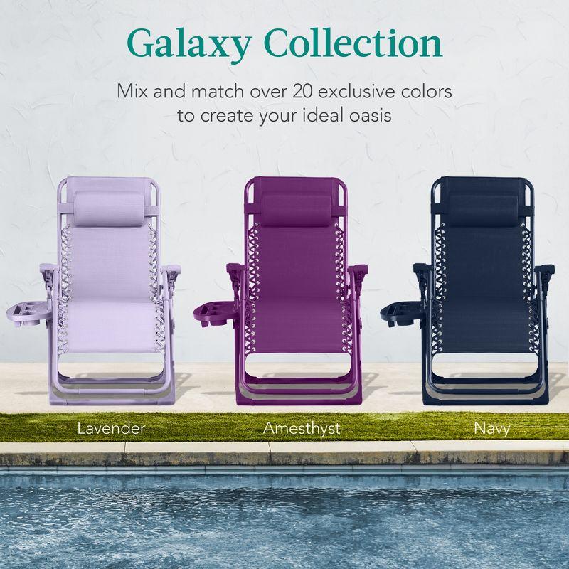 Best Choice Products Monochromatic Zero Gravity Chair, Folding Patio Recliner w/Side Tray, Headrest - Lavender
