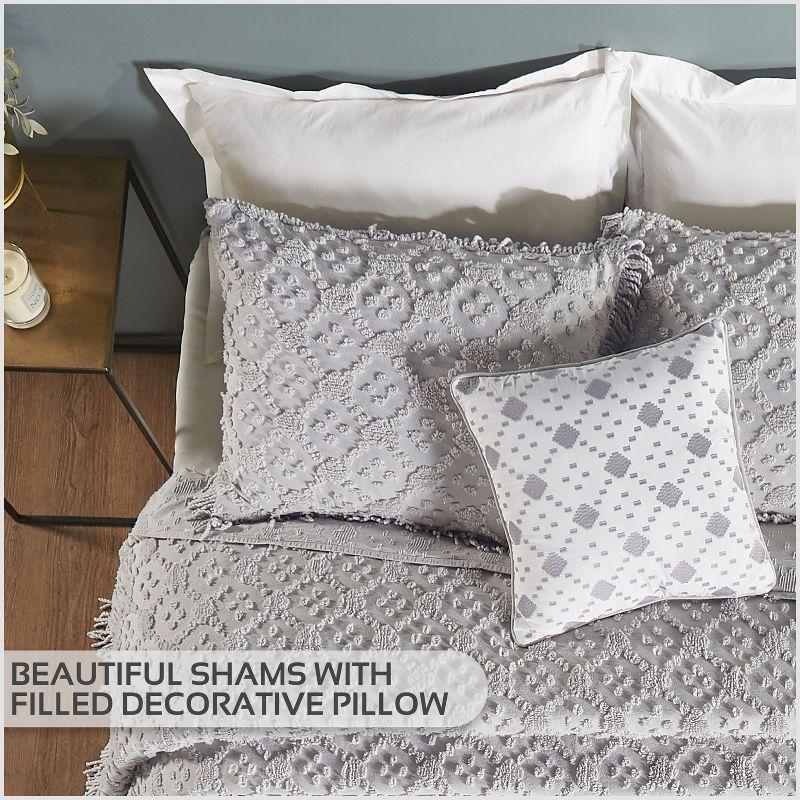 Better Trends Charleston Collection 100% Cotton Bedding sets, Machine Washable Soft and Breathable 4-piece Chenille Bedspread & Sham with Geometric Embroidery, All season