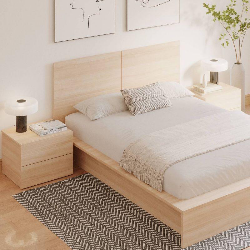 Nexera Queen 4pc James Bedroom Set Natural Blonde: Modern Minimalist Design with Platform Bed & Nightstands