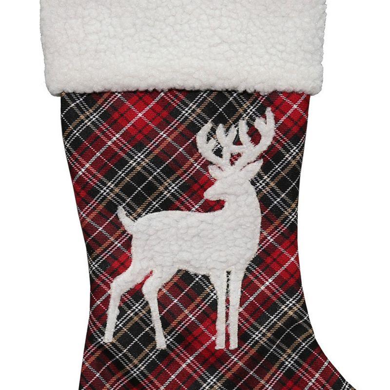 Northlight 20" Black and Red Tartan Reindeer Christmas Stocking with Cuff