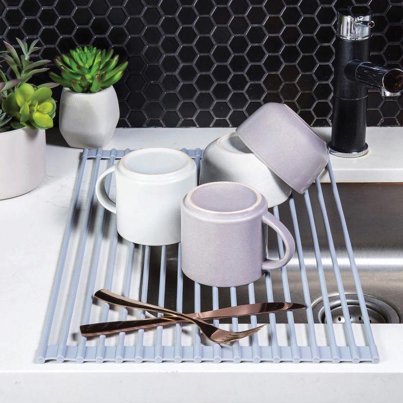 Gray Foldable Silicone-Coated Steel Over-the-Sink Drying Rack