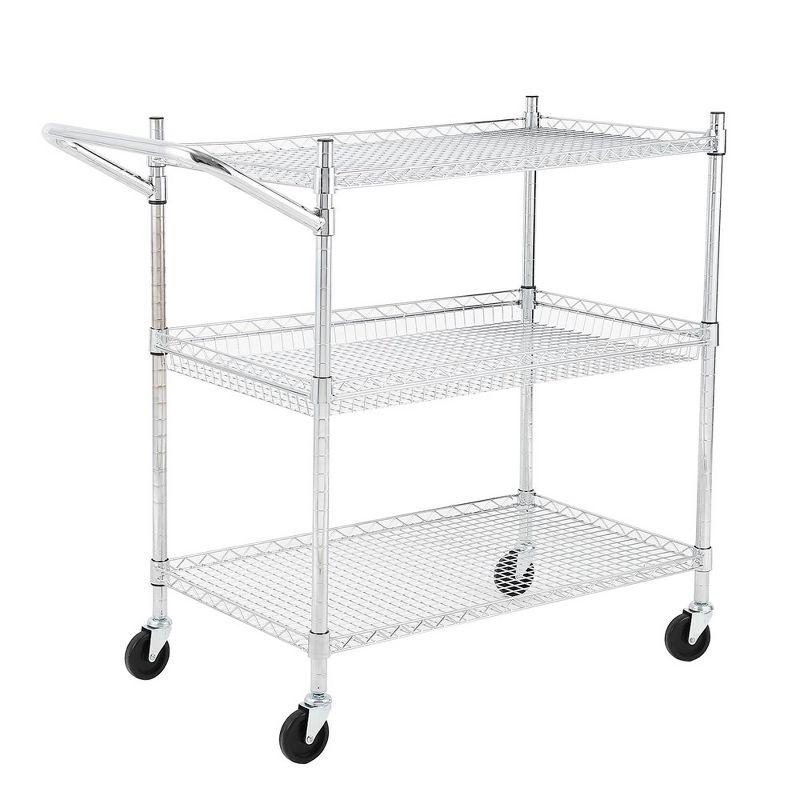 Chrome 3-Tier Heavy Duty Steel Utility Cart with Wheels