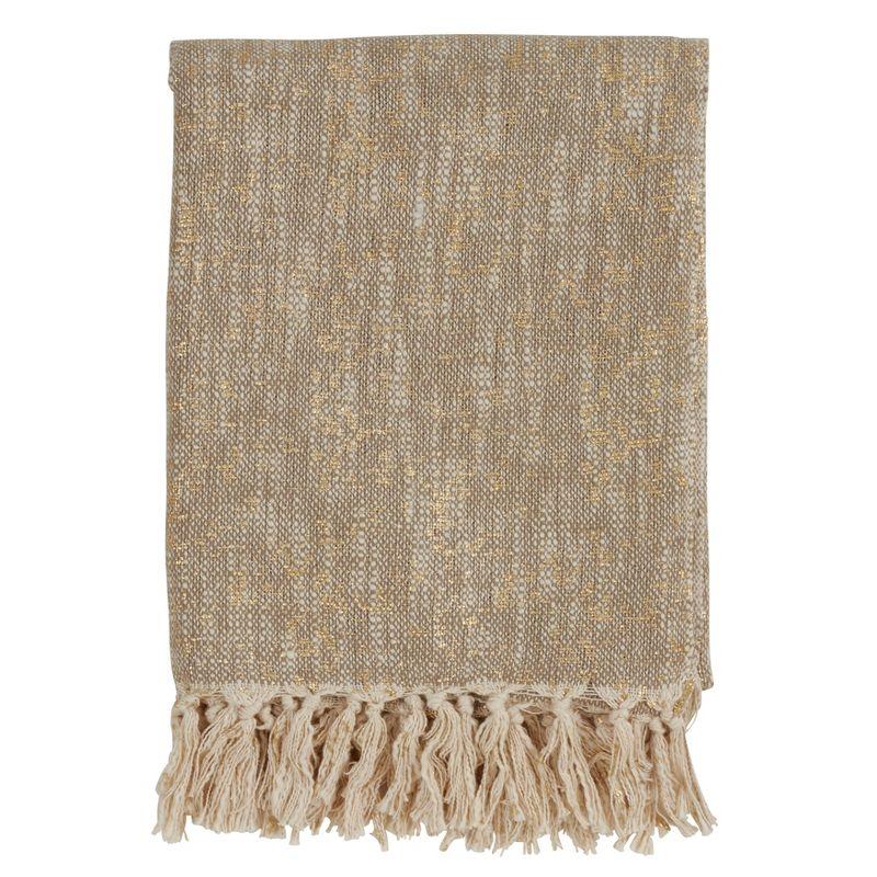 Gold Cotton Foil Print Throw Blanket with Tassels