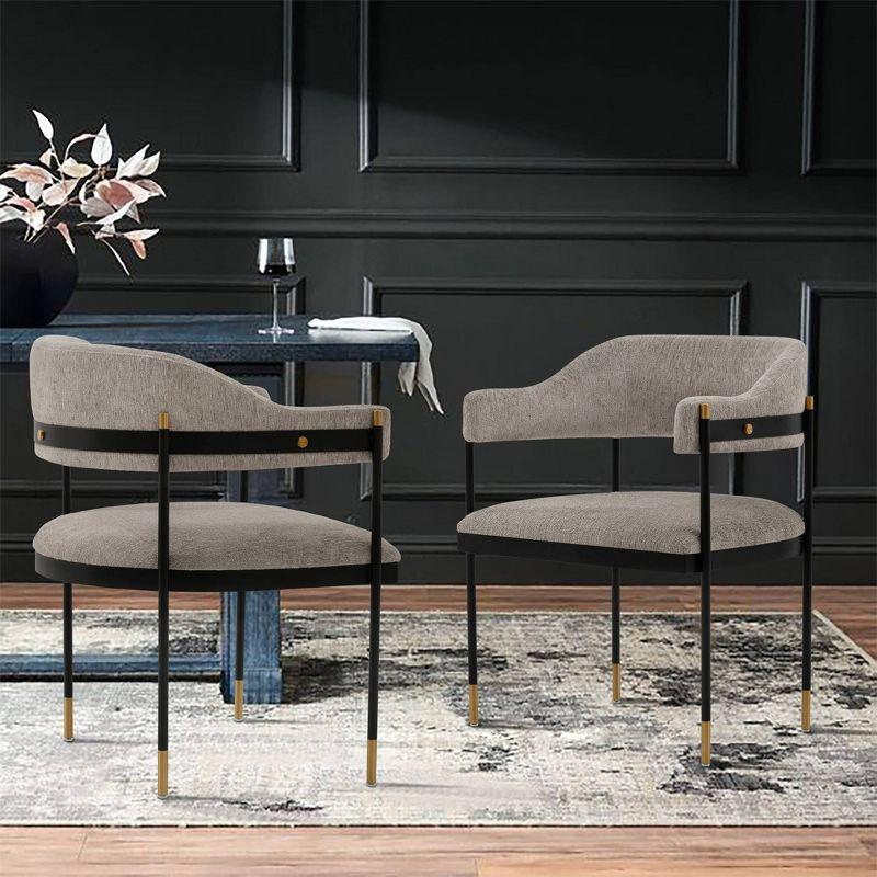 Lia Modern Boucle Upholstered Dining Armchair Stone Gray - Manhattan Comfort: Brushed Gold Accents, No Assembly Required