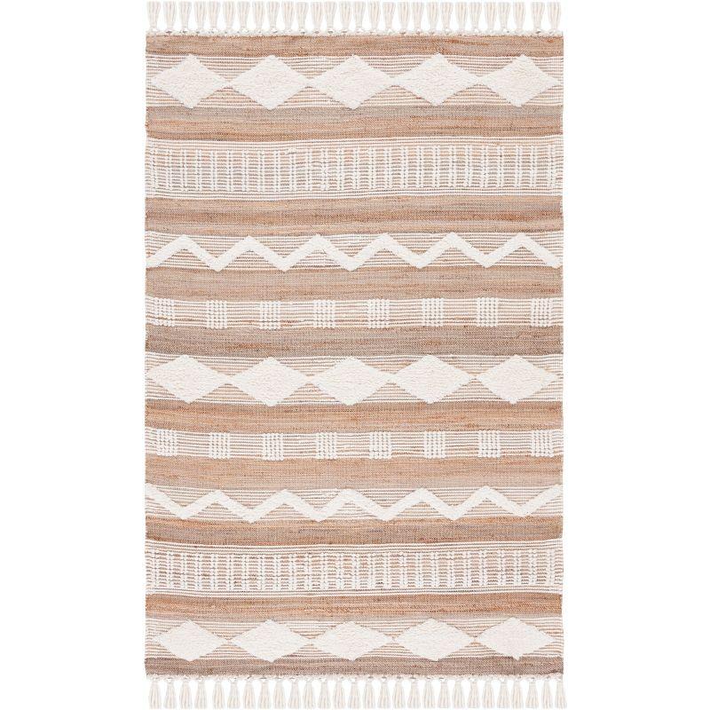 Natural Ivory Flat Woven Wool Cotton Area Rug 6' x 9'