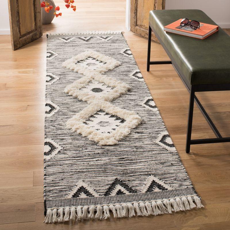 Kenya Tribal Black Wool 27" Hand-Knotted Decorative Runner