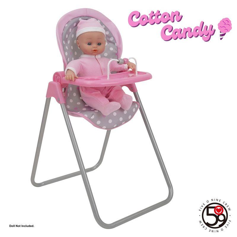 Cotton Candy Pink Foodie Doll Highchair in Grey Polka Dots Fits Dolls Up to 21"
