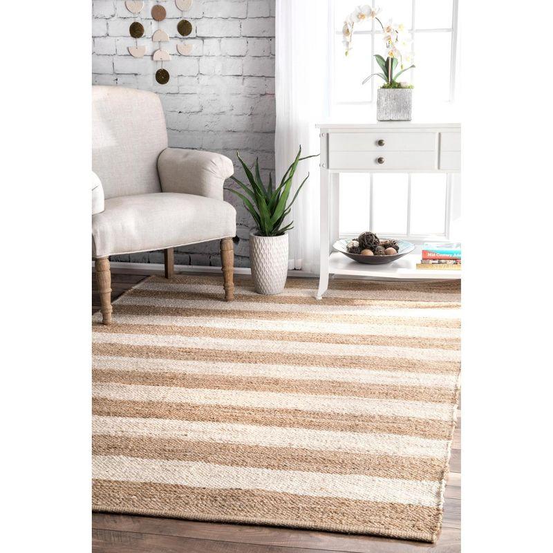 Alisia Handmade Striped Off-White Jute Runner Rug, 2' 6" x 8'