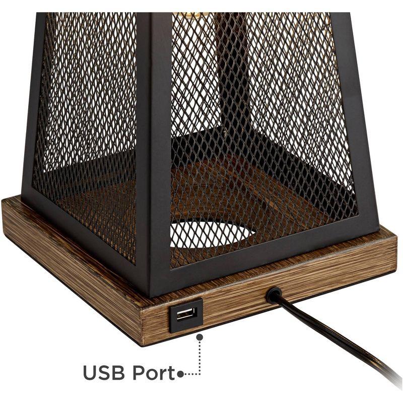 Franklin Iron Works Barris Industrial Table Lamp 26 3/4" High Metal Mesh with Nightlight LED USB Charging Port Burlap Shade for Living Room House Desk