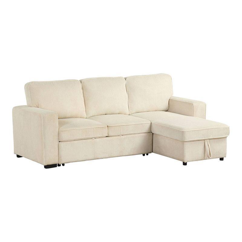 HOMES: Inside + Out Paeke Sleeper Sectional Sofa Corduroy with Storage Chaise and Reversible Beige