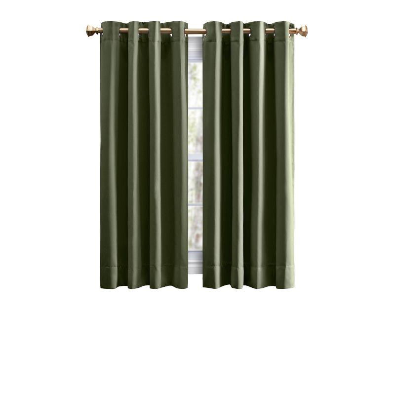 Sage Polyester Blackout Grommet Pleated Curtains