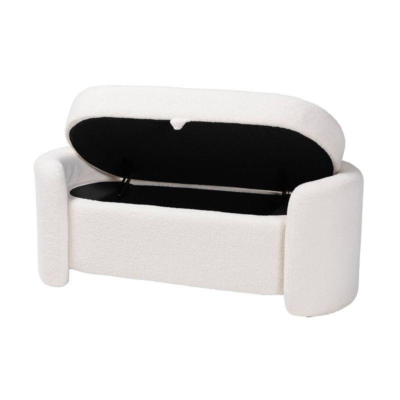 Ivory Boucle Upholstered Ellipse Storage Bench with Oak Frame