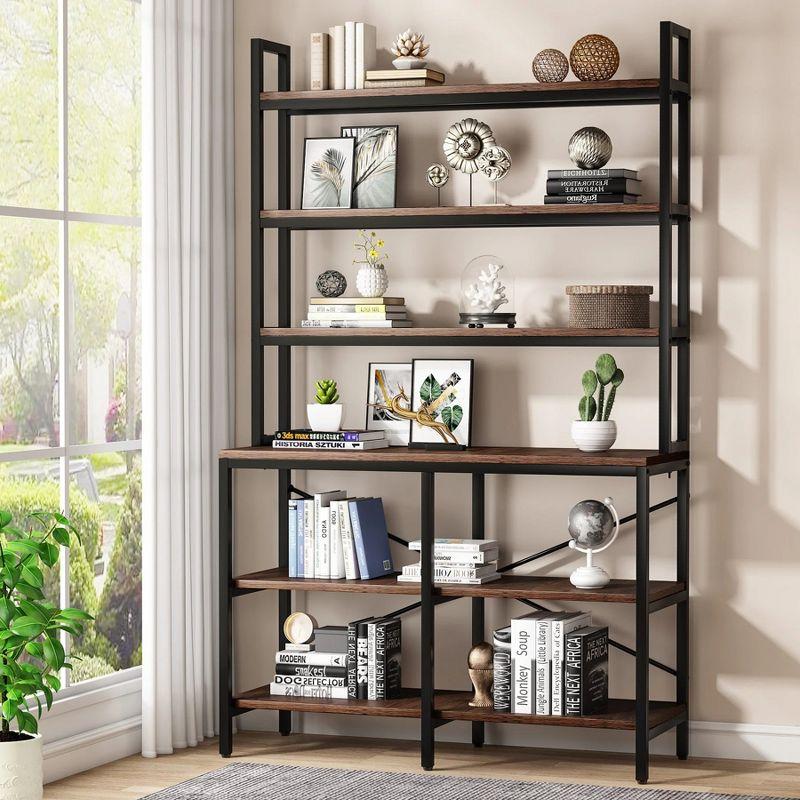 Rustic Brown 6-Tier Industrial Bookshelf with Metal Frame