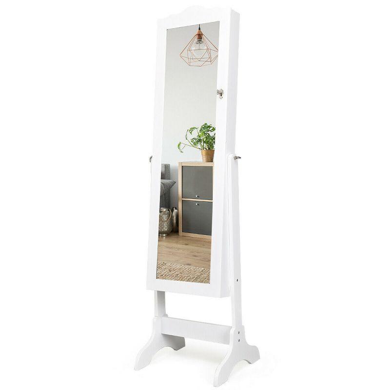 Costway Lockable Mirrored Jewelry Cabinet Armoire Organizer Storage with Stand & LED Lights White/Black/Brown