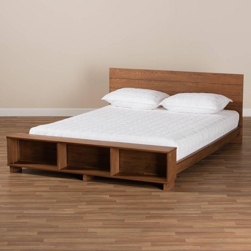 Regina Wood Platform Storage Bed with Built-In Shelves Ash Walnut - Baxton Studio