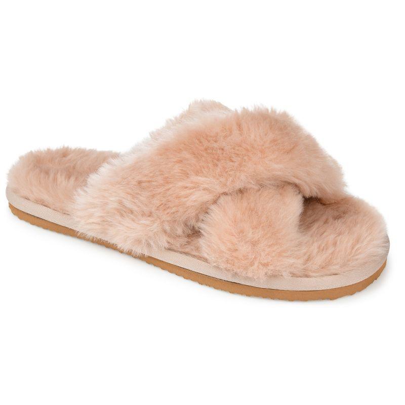 Tan Faux Fur Open Toe Women's Slippers