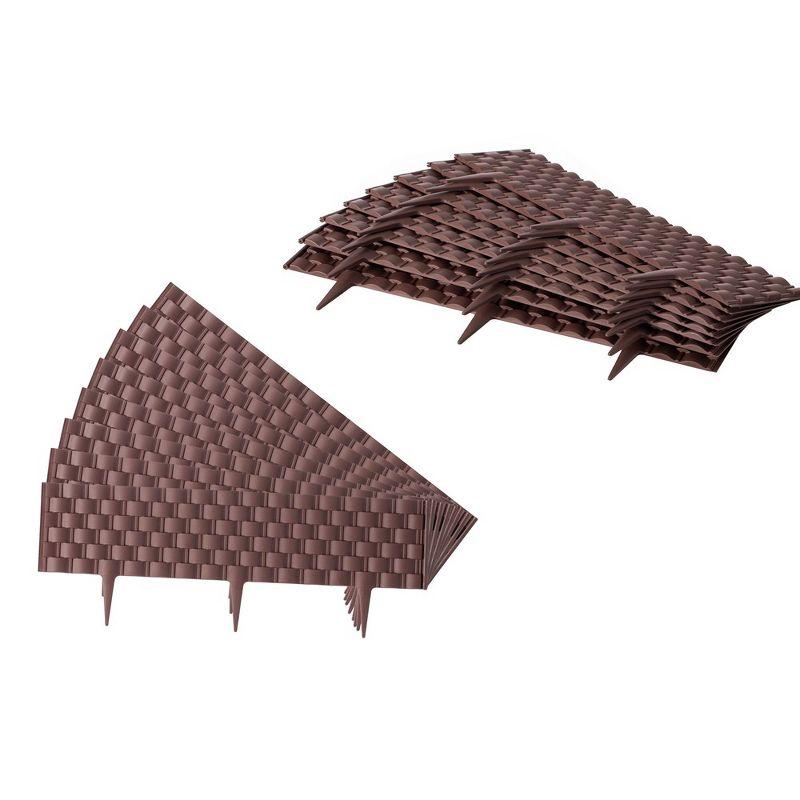 Gardenised Set of 8 Pcs Rattan-Inspired Plastic Landscape Edging and Garden Fence Borders in a Rich Coffee Hue for Lawn, Outdoor Patio, Garden