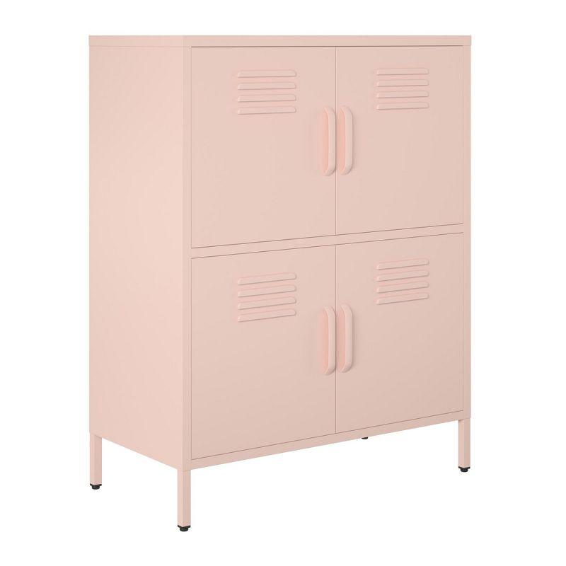RealRooms Shadwick 4 Door Metal Locker Style Accent Storage Cabinet, Pale Pink