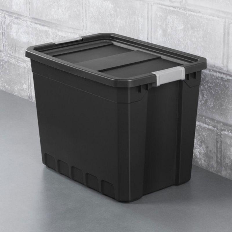 Sterilite Plastic Stacker Tote, Heavy Duty Lidded Storage Bin Container for Stackable Garage and Basement Organization, Black