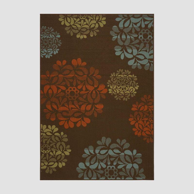 5' x 8' Henley Floral Outdoor Rug Brown/Blue - Christopher Knight Home: Vintage Style, Stain-Resistant, Loomed Polypropylene