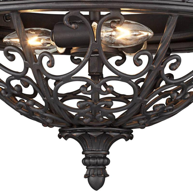 Franklin Iron Works French Scroll Rustic Farmhouse Ceiling Light Semi Flush Mount Fixture 16 1/2" Wide Rubbed Bronze 3-Light for Bedroom Kitchen House