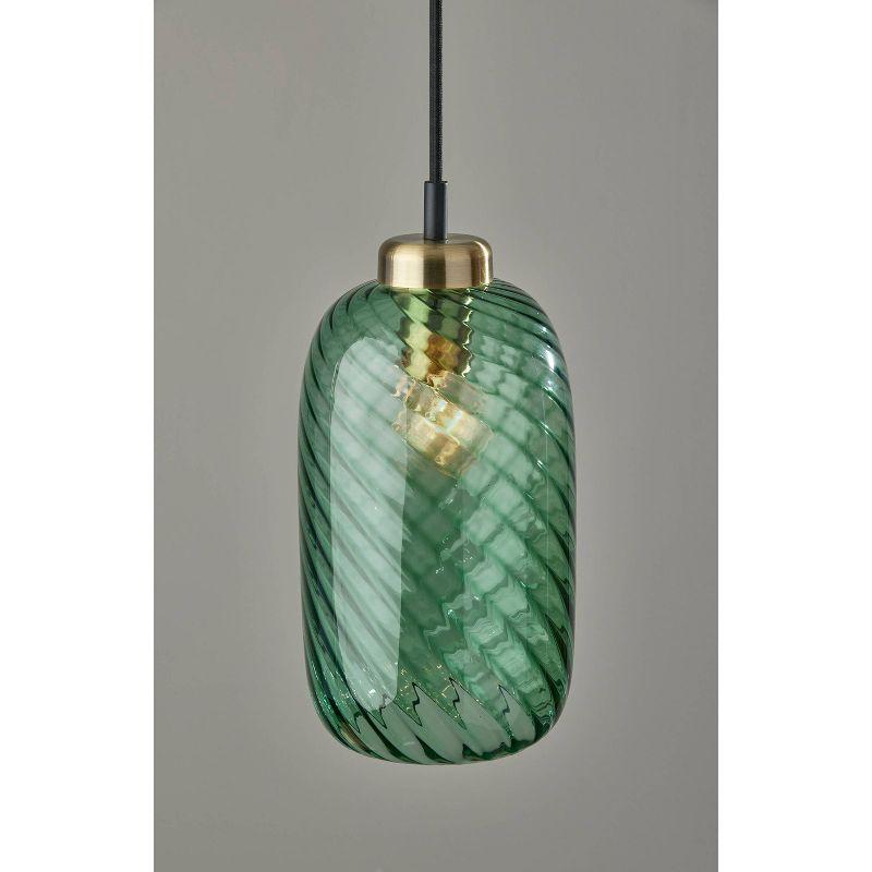 Derrick Pendant Black with Brass Accents - Adesso: Swirled Emerald Glass, ETL Listed, No Assembly Required