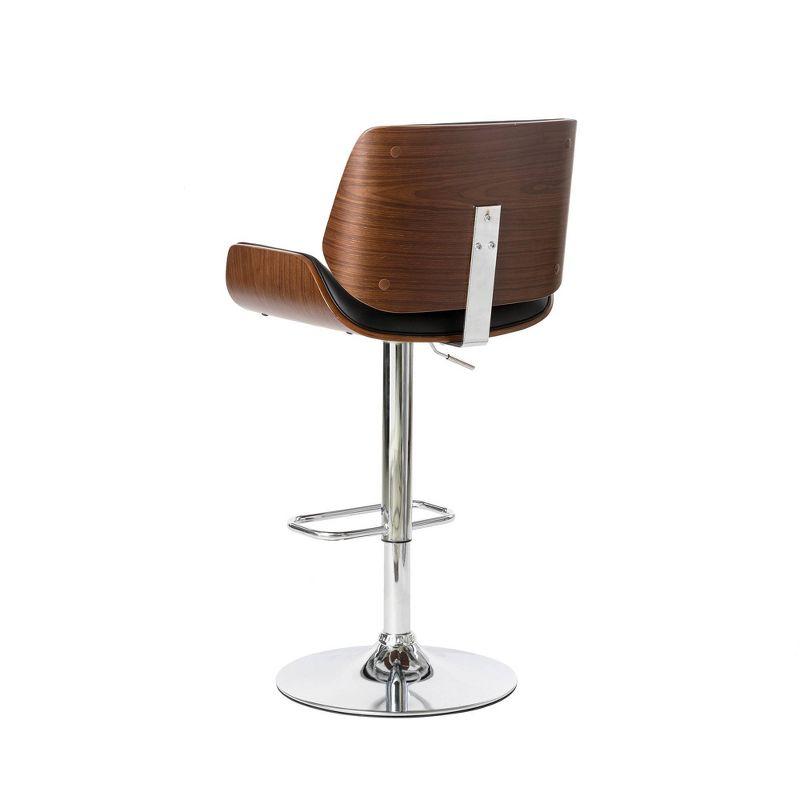 Set of 2 Leatherette Adjustable Height Swivel Bar Stools Chrome Plated Base Black - Glitzhome: Mid-Century, Curved Back, Pneumatic