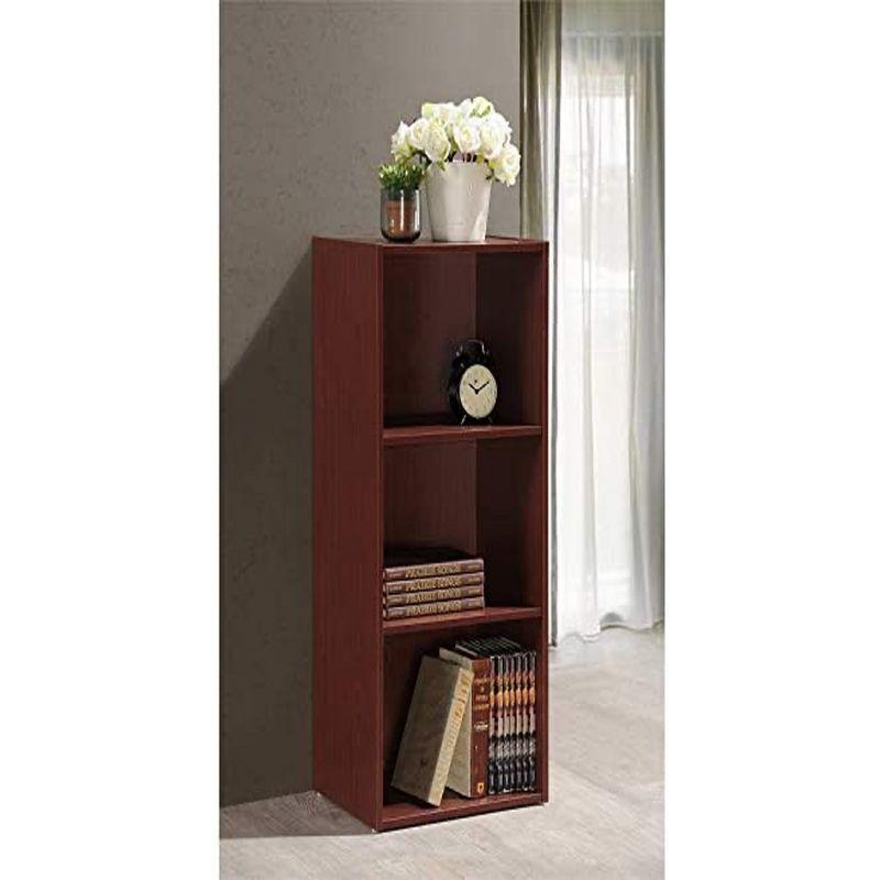 Hodedah HID23 High Quality 3 Shelf Home, Office, and School Organization Storage 35.67 Inch Tall Slim Bookcase Cabinets to Display Decor, Mahogany