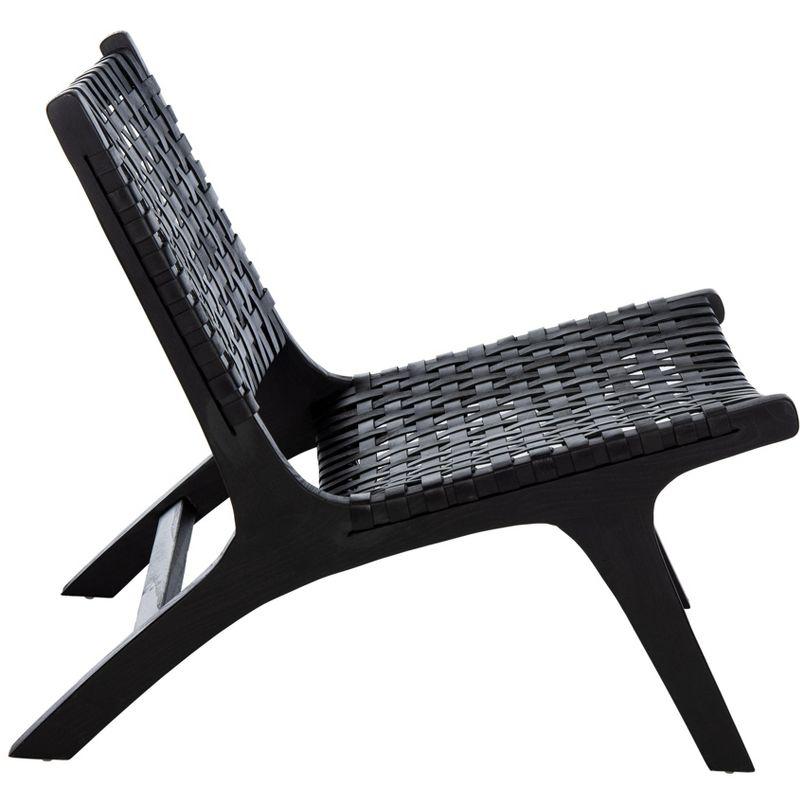 Luna Black Leather Woven Accent Chair with Sungkai Wood Frame