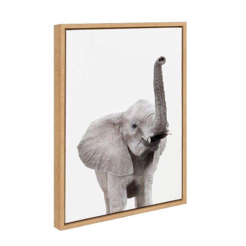 Young Elephant with Raised Trunk Framed Canvas Art