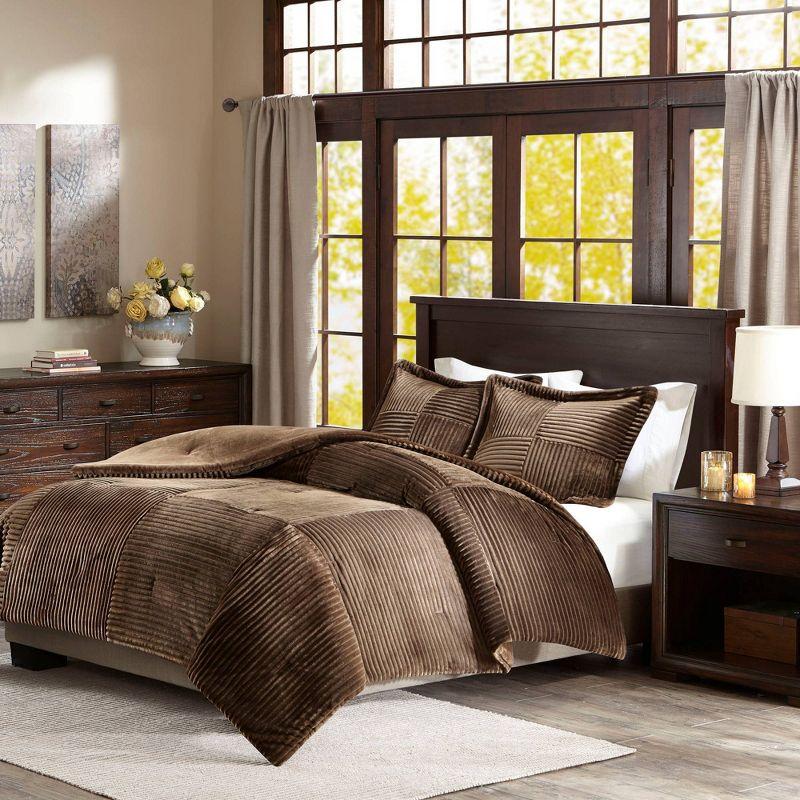 Madison Park 3pc King/California King Williams Corduroy Plush Comforter Mini Set: Transitional Style, All Ages, Polyester Fill