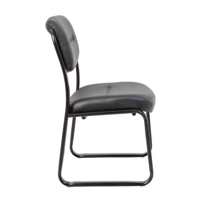 Elegant Black LeatherPlus Armless Guest Chair with Metal Sled Base