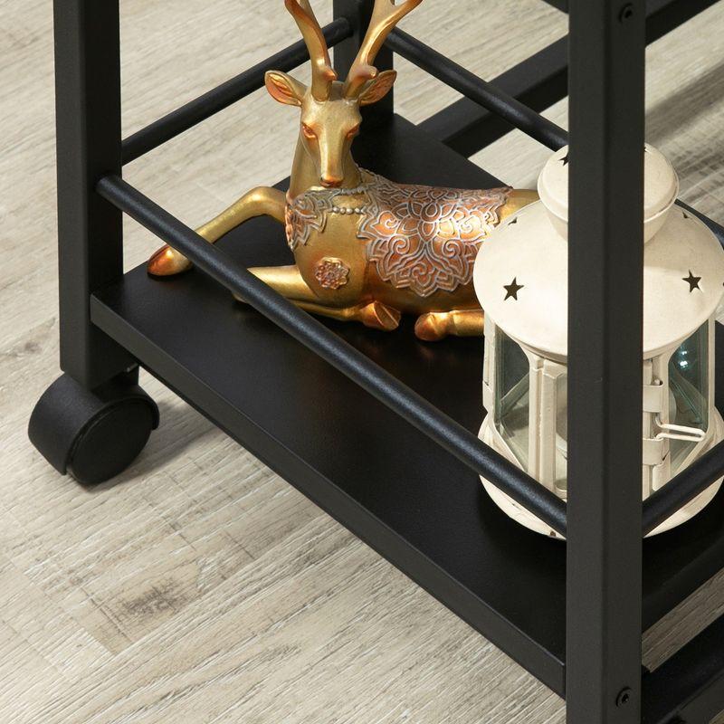 HOMCOM C Shaped End Table with Storage Shelves, Mobile Side Table with Wheels for Sofa Couch, Bed, Metal Frame